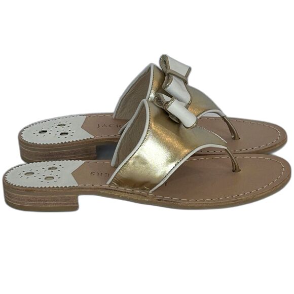 Jack Rogers Sandals Women’s Size 7.5M Color Gold White Giselle Bow Flats - Picture 2 of 11